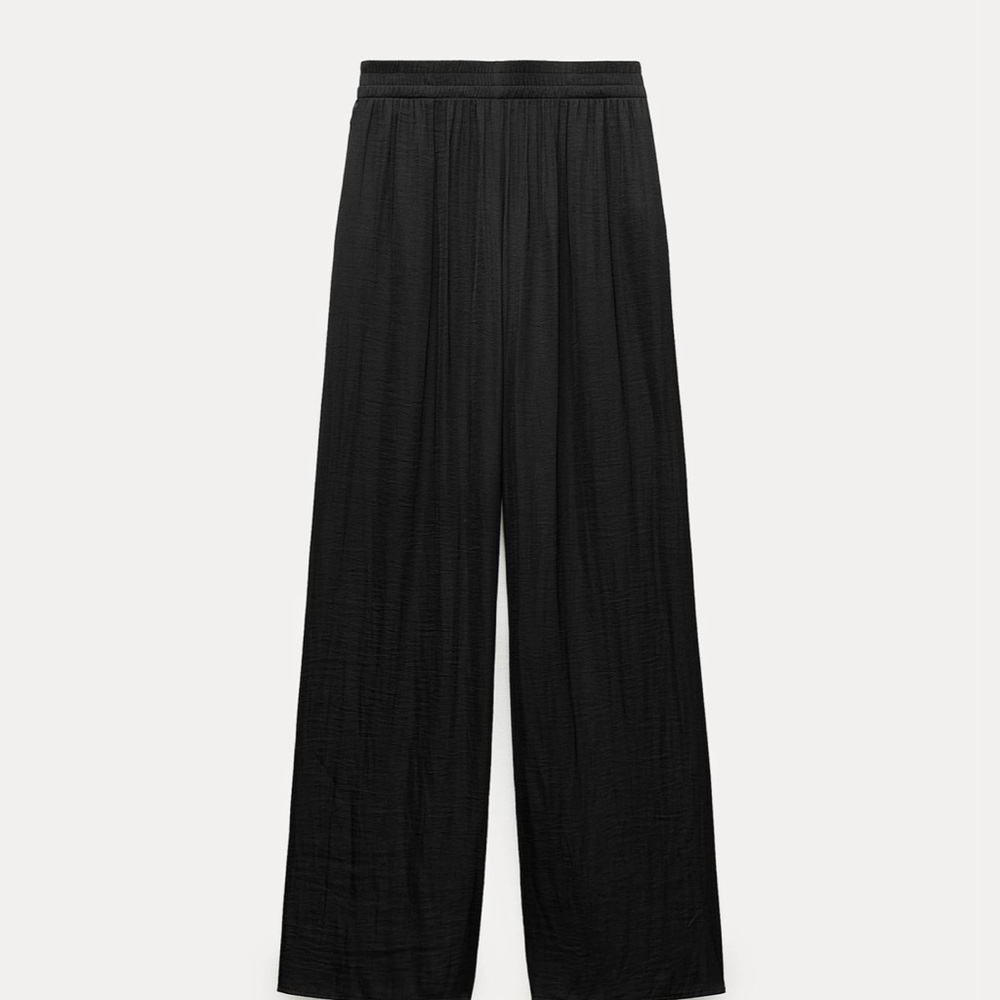 NWT ZARA SHINY WIDE LEG PANTS TROUSERS .Black . Pre owned like new sz S - Picture 4 of 14